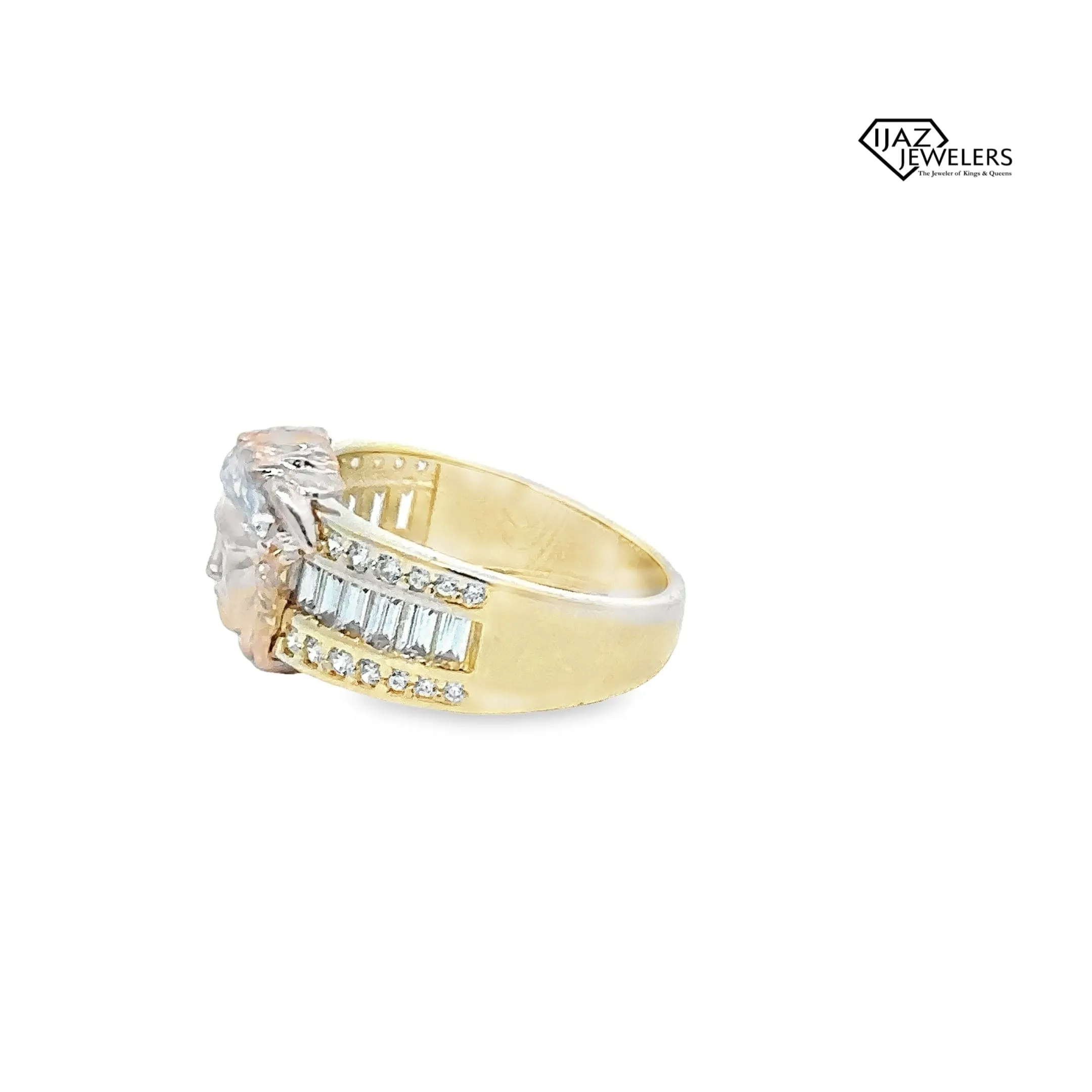10K Gold Three Tone CZ Medusa Ring