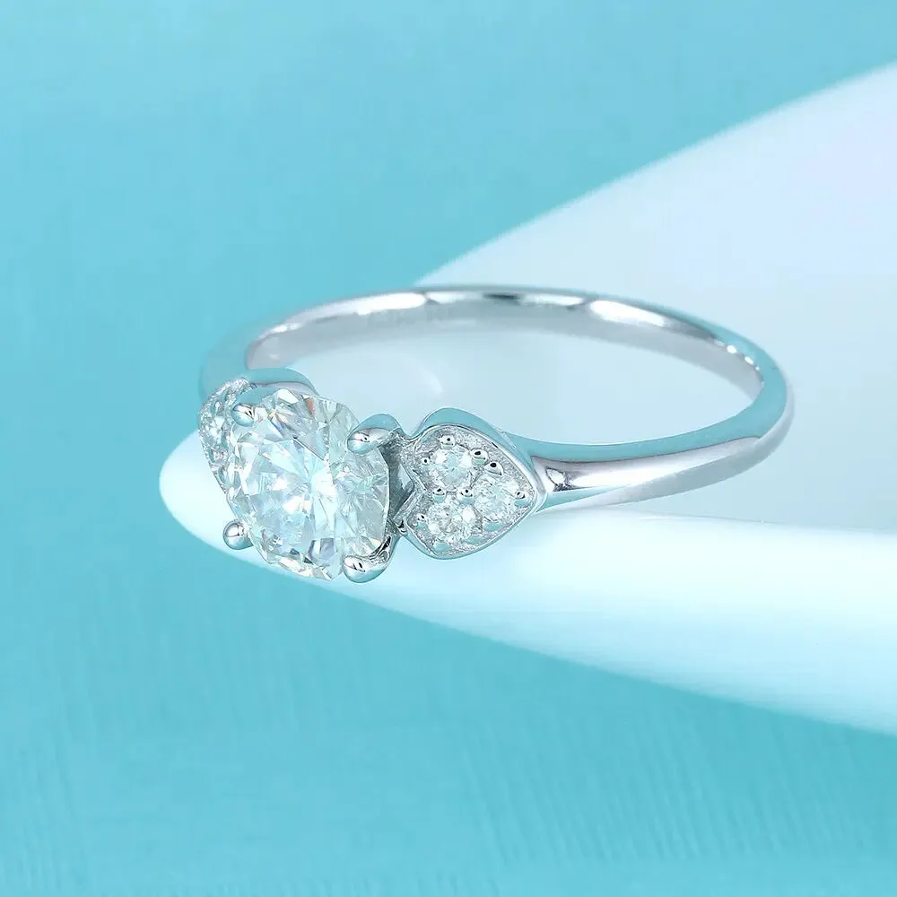 10k White Gold 3 Stone Moissanite Ring Octagon Cut 1.12ct Total