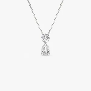 1.25 ctw 14K Basket Setting Pear Shape & Round Cut Lab Grown Diamond Necklace - Lila