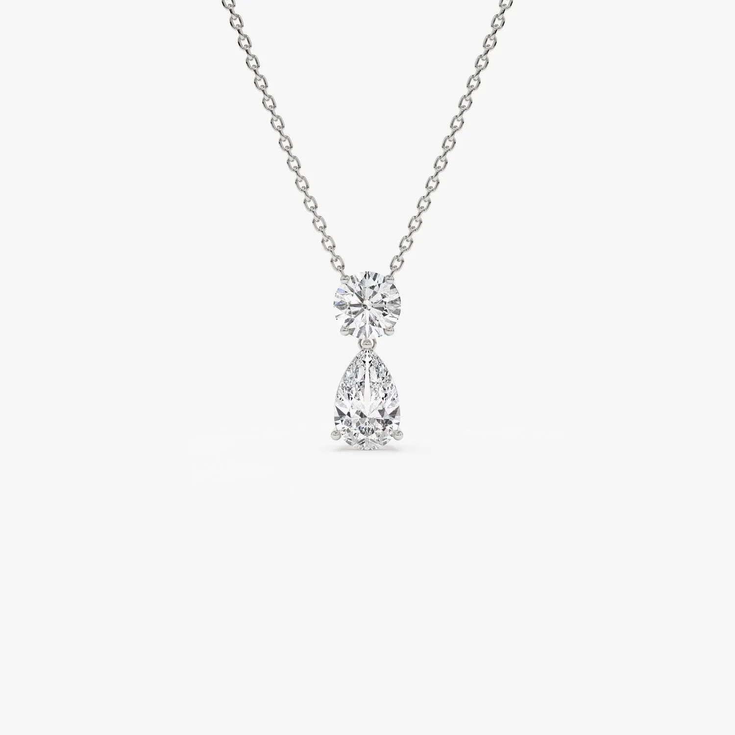 1.25 ctw 14K Basket Setting Pear Shape & Round Cut Lab Grown Diamond Necklace - Lila