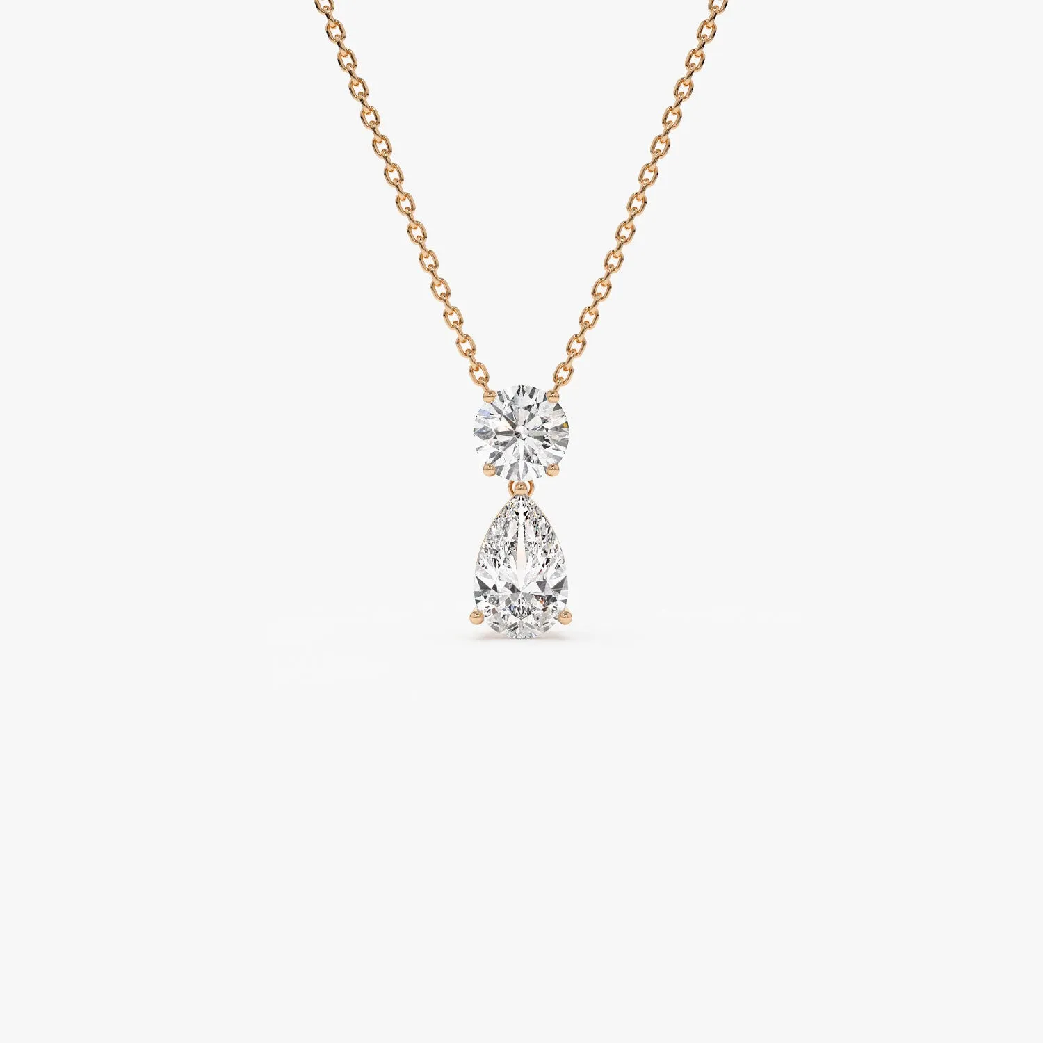 1.25 ctw 14K Basket Setting Pear Shape & Round Cut Lab Grown Diamond Necklace - Lila