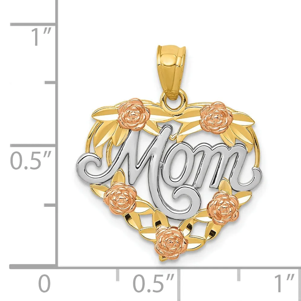 14k Two Tone Gold Mom Heart Charm Pendant