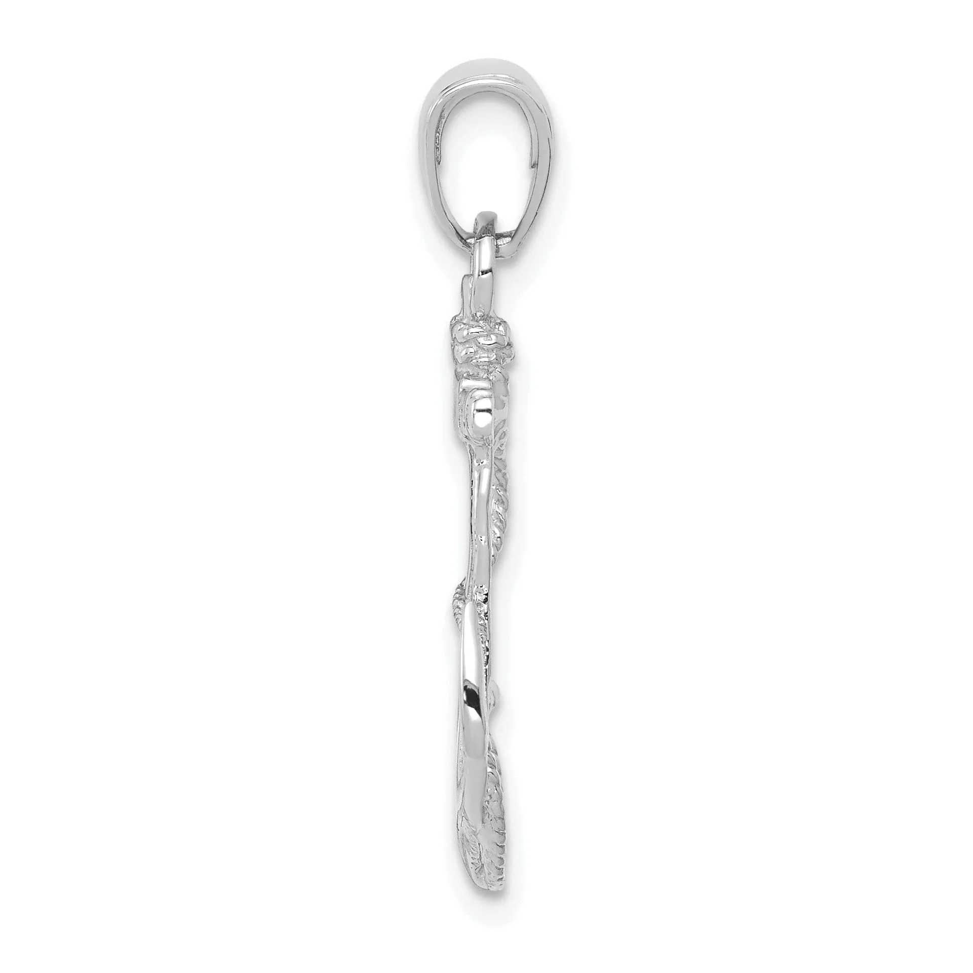 14k White Gold Polished Finish Anchor with Rope Design Solid Charm Pendant