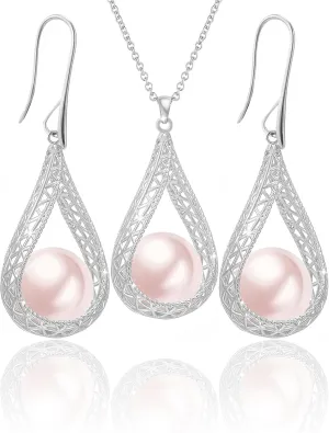 14MM Big Pearl Necklace and Earring Sets for Women Glod Plated Jewelry Set