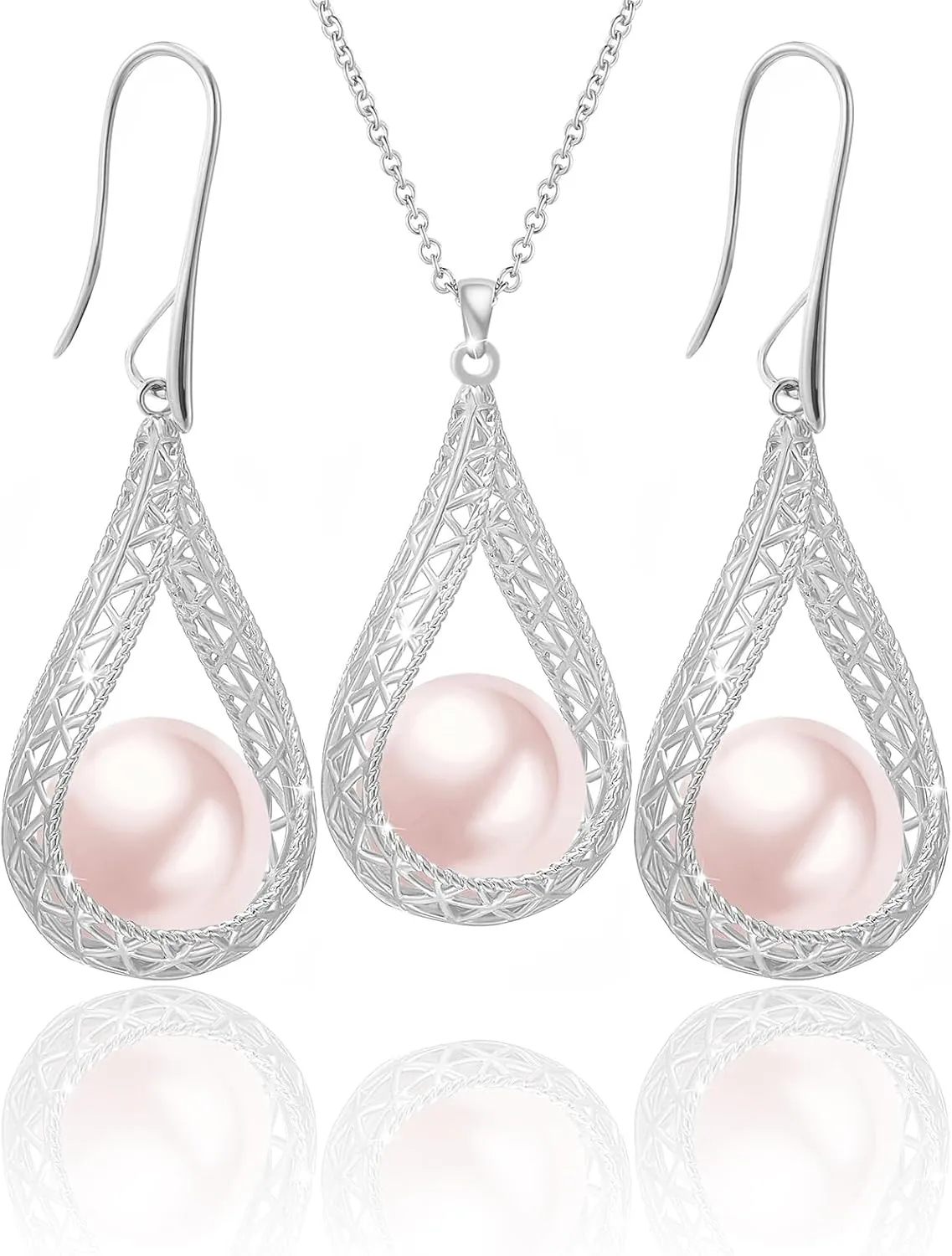 14MM Big Pearl Necklace and Earring Sets for Women Glod Plated Jewelry Set