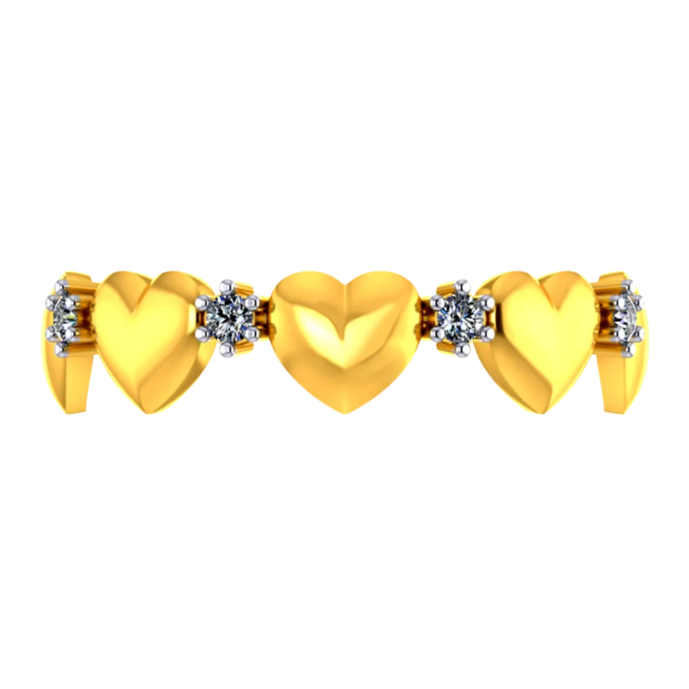 18k Diamond Ring With Hearts And Diamond Studs Designed In A Halo Circle