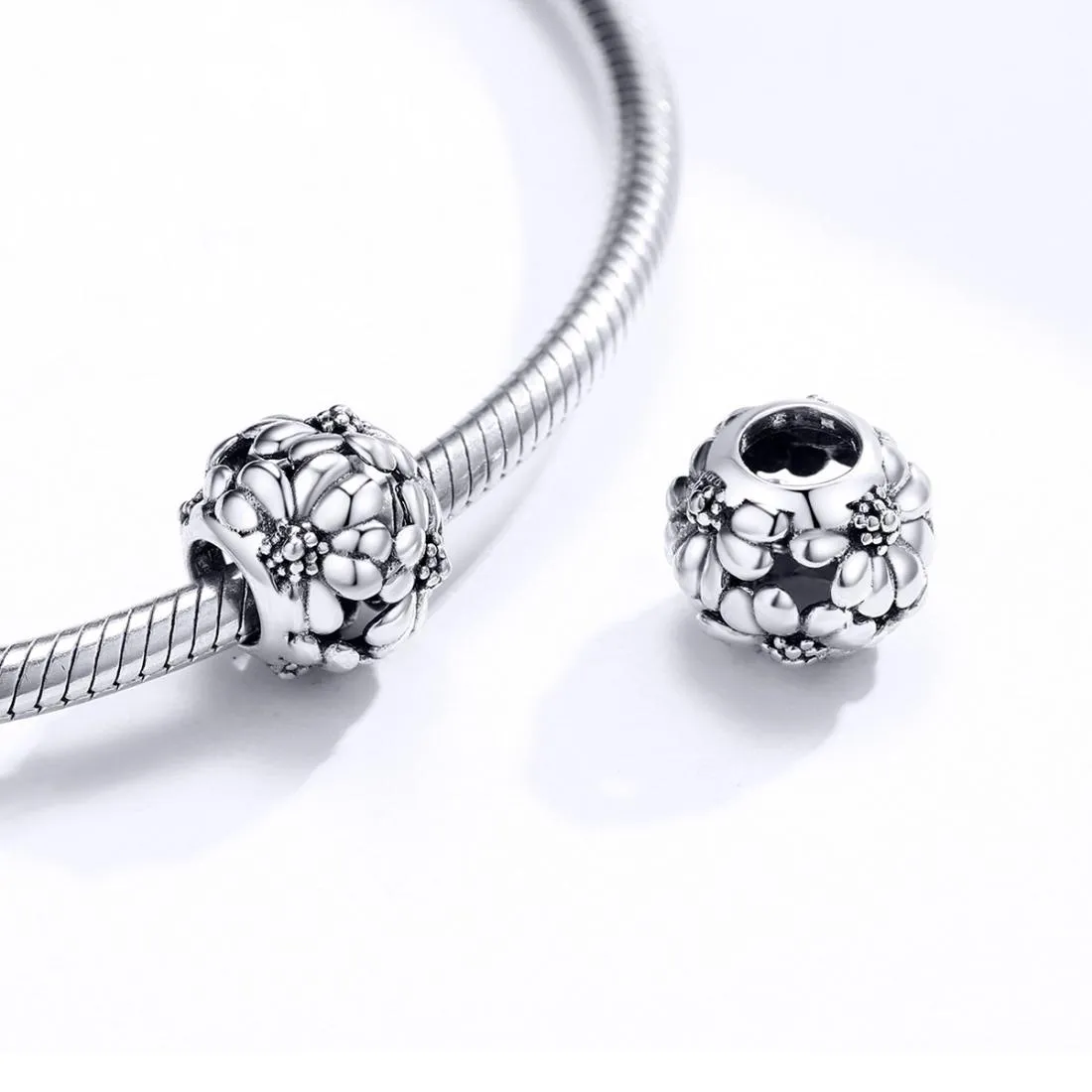 925 Sterling Silver Daisy Beads For Diy Bracelets & Necklaces