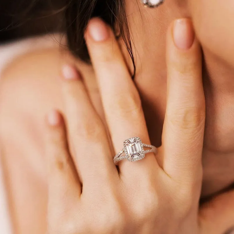 925 Sterling Silver Emerald Cut Engagement Ring