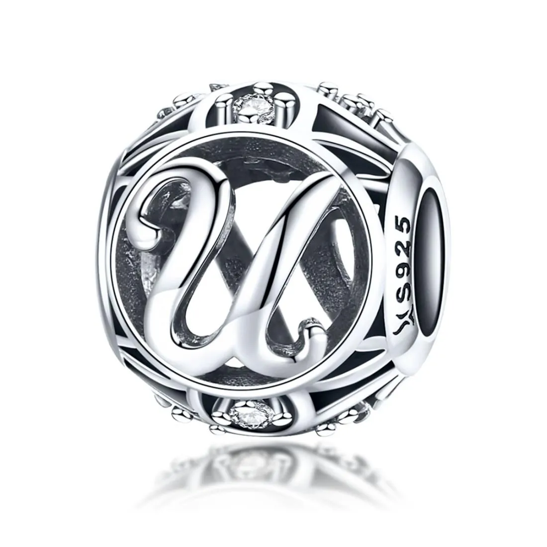 925 Sterling Silver Personalized Letter Beads For Diy Bracelets & Necklaces Style - U