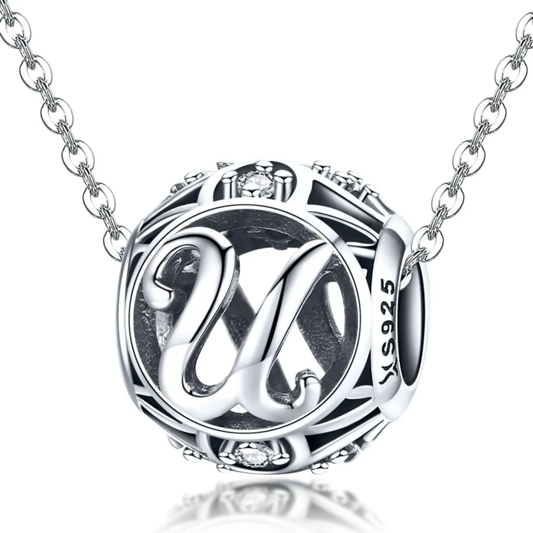 925 Sterling Silver Personalized Letter Beads For Diy Bracelets & Necklaces Style - U
