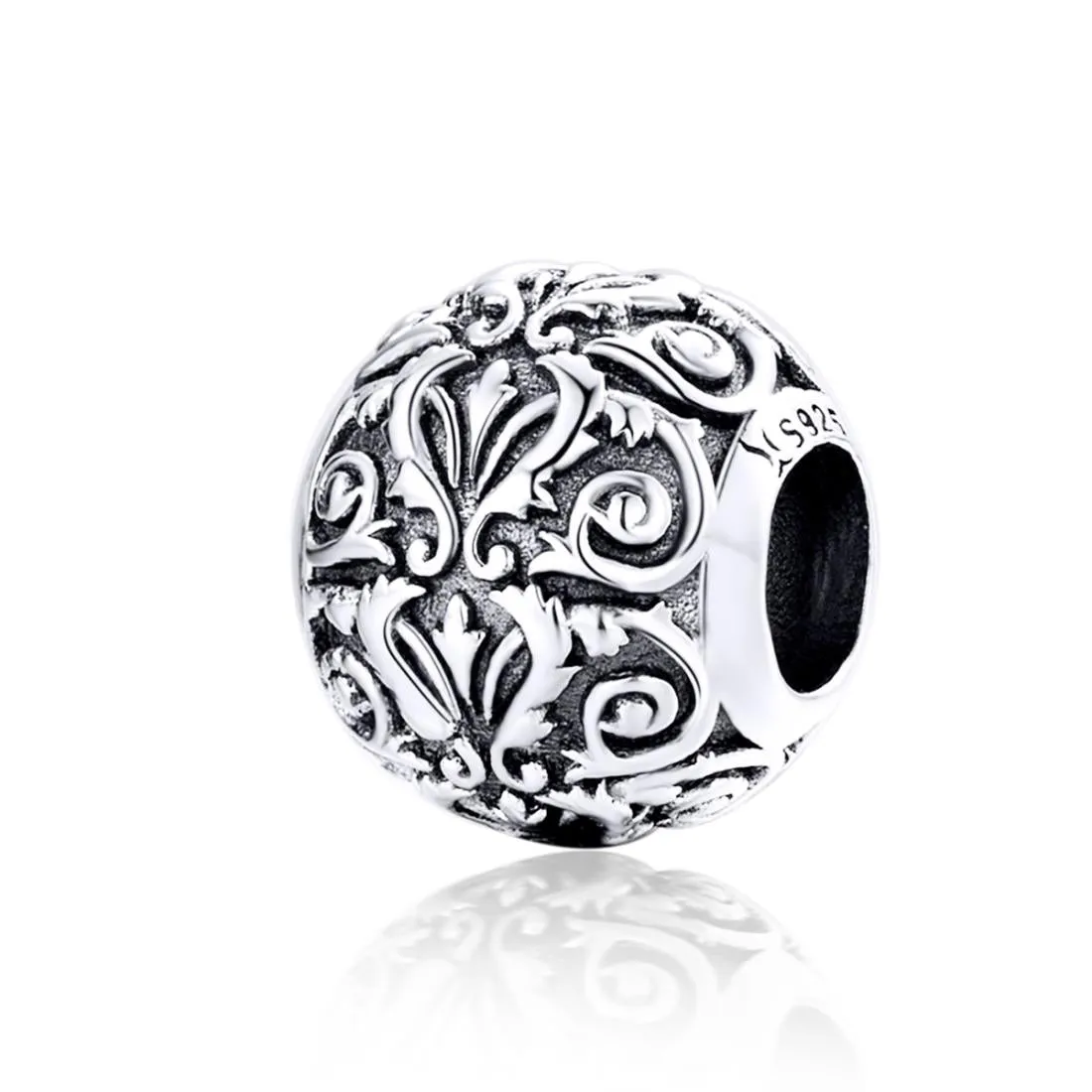 925 Sterling Silver Retro Flower Texture Beads For Diy Bracelets & Necklaces