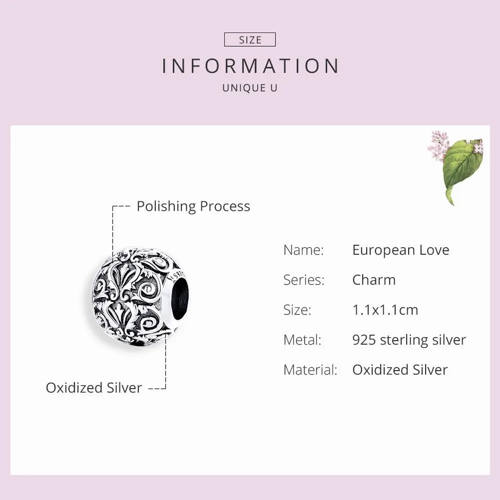 925 Sterling Silver Retro Flower Texture Beads For Diy Bracelets & Necklaces