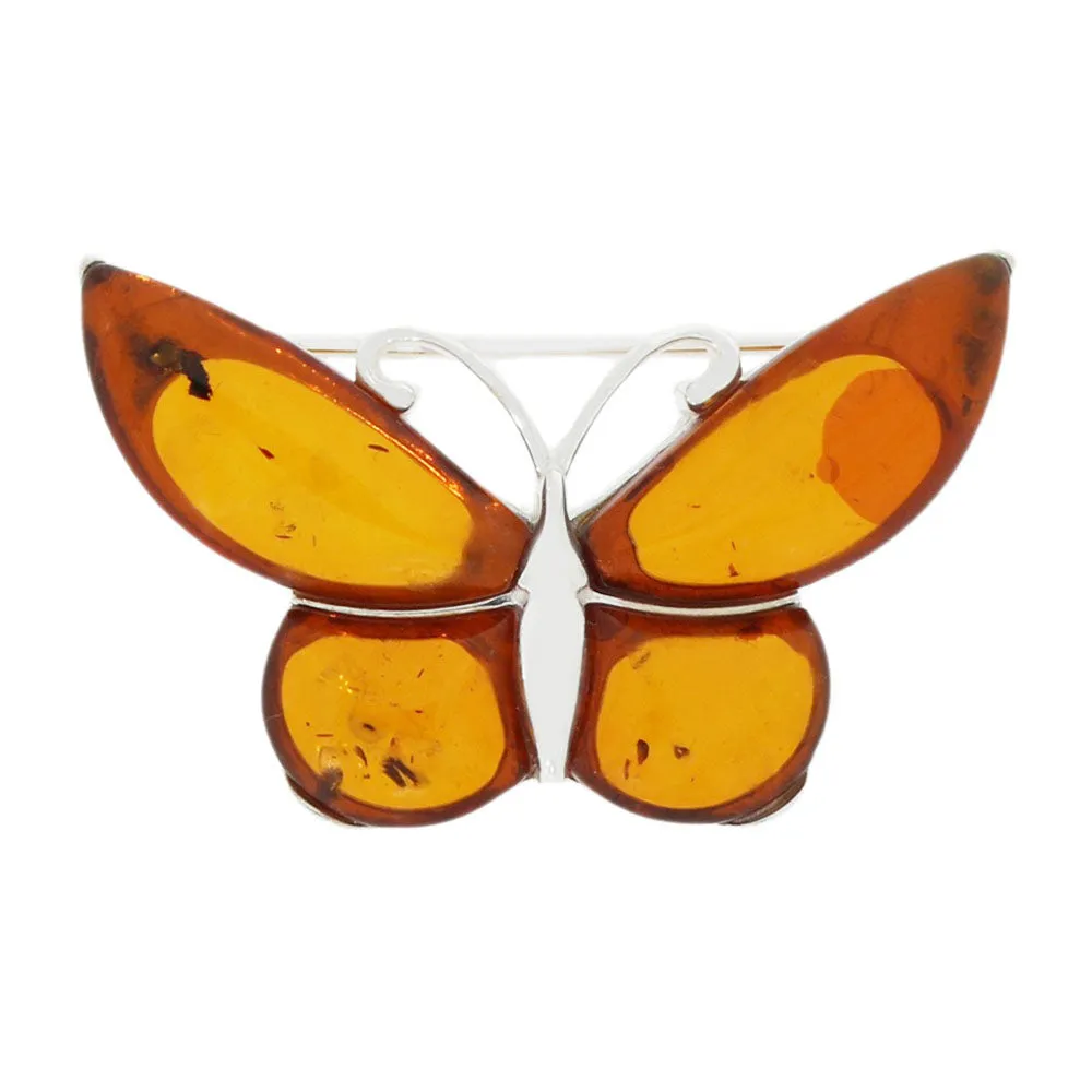 Amber Sterling Silver Butterfly Brooch