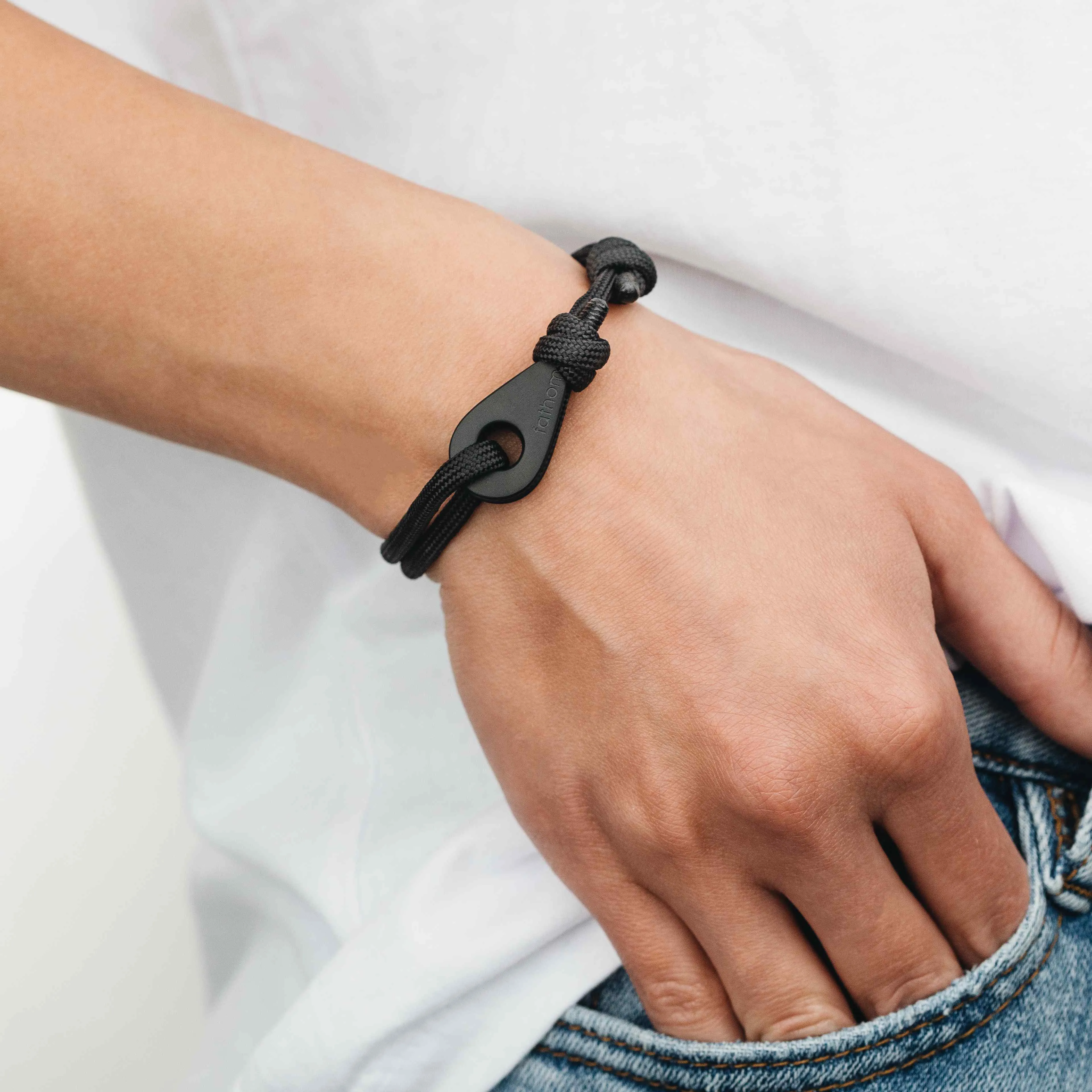 ANTILLA Mens Womens Thimble Charm Bracelets Paracord Rope Wristbands Black Matte Black