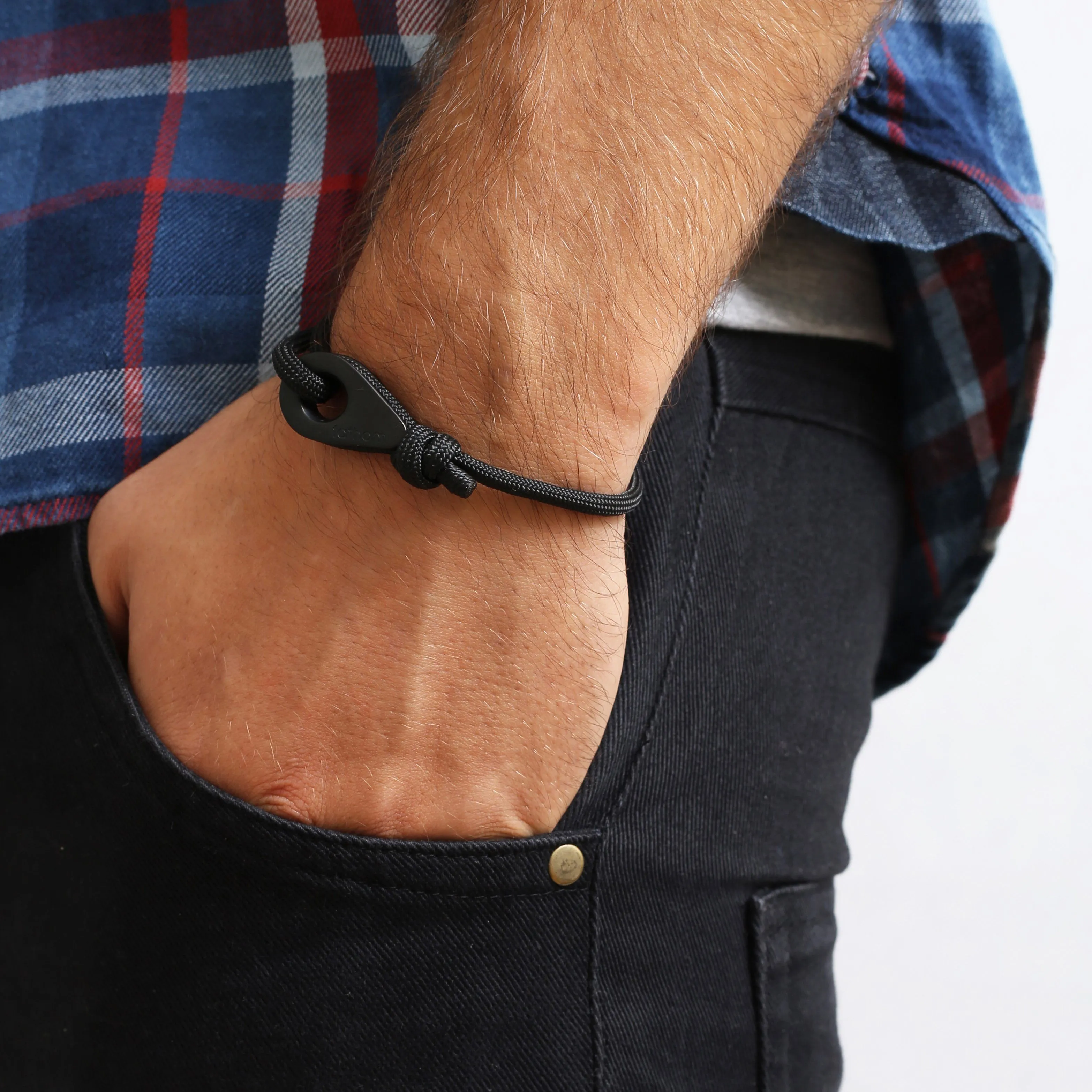 ANTILLA Mens Womens Thimble Charm Bracelets Paracord Rope Wristbands Black Matte Black