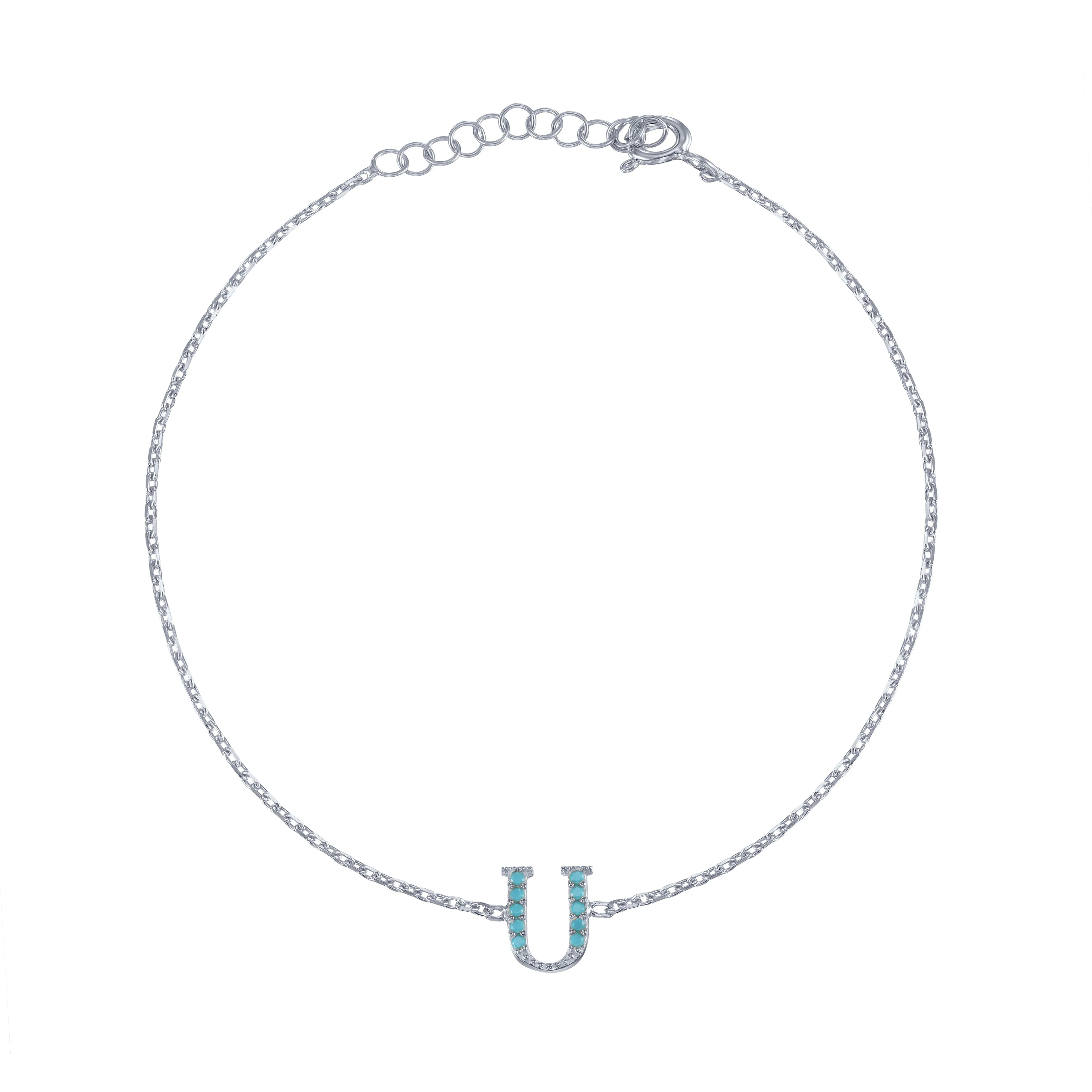 Armenian Initial Bracelet Silver w/ Turquoise Stones