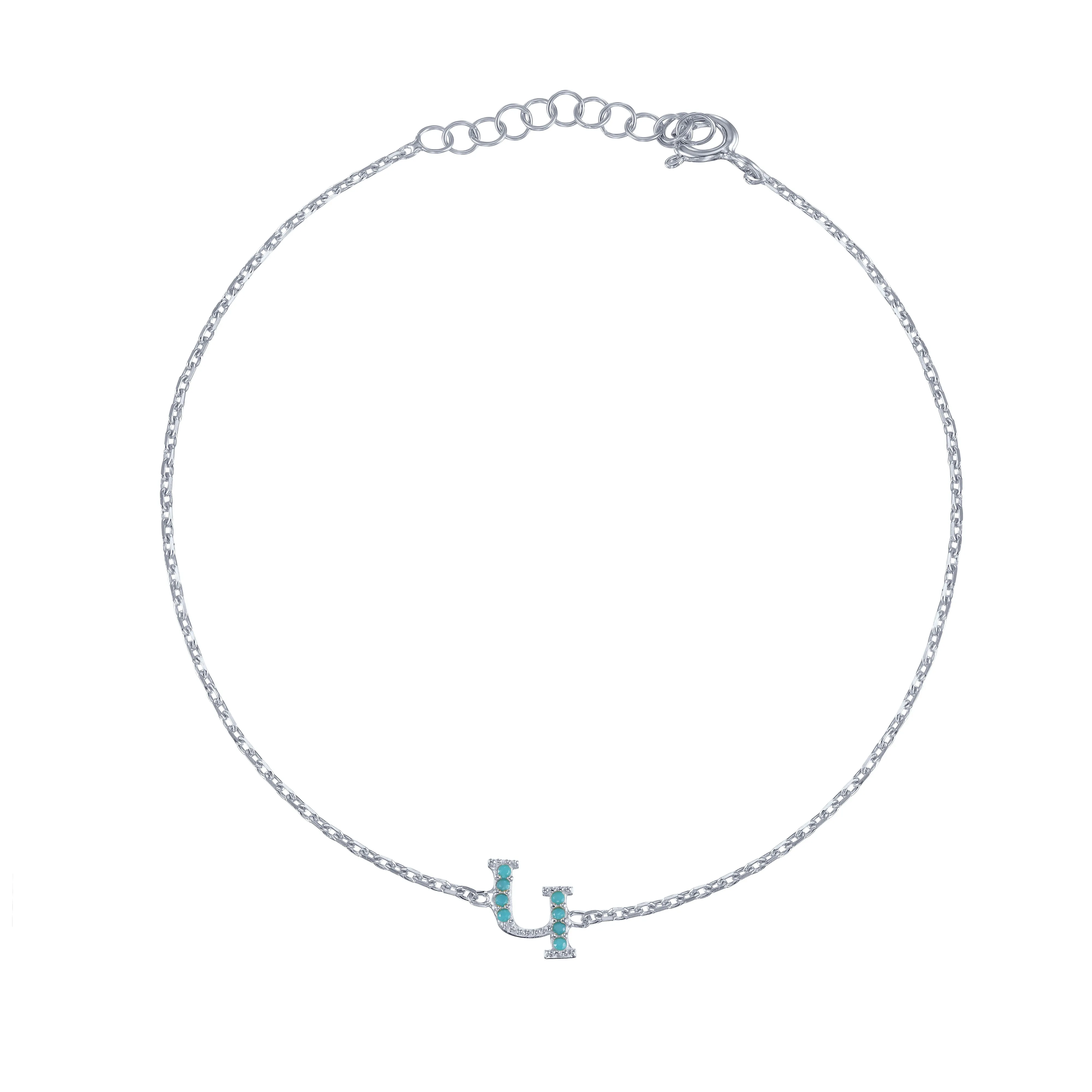 Armenian Initial Bracelet Silver w/ Turquoise Stones