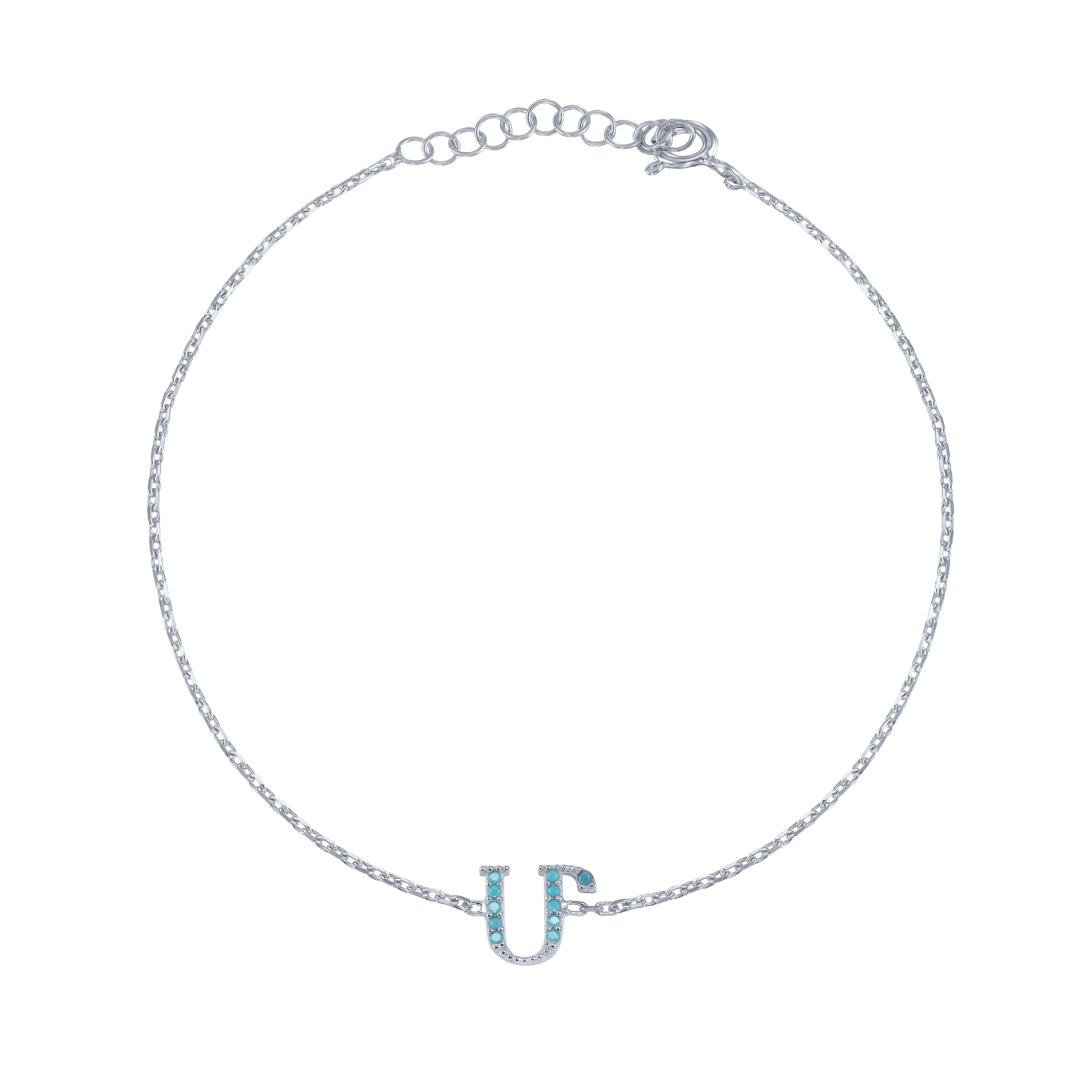 Armenian Initial Bracelet Silver w/ Turquoise Stones