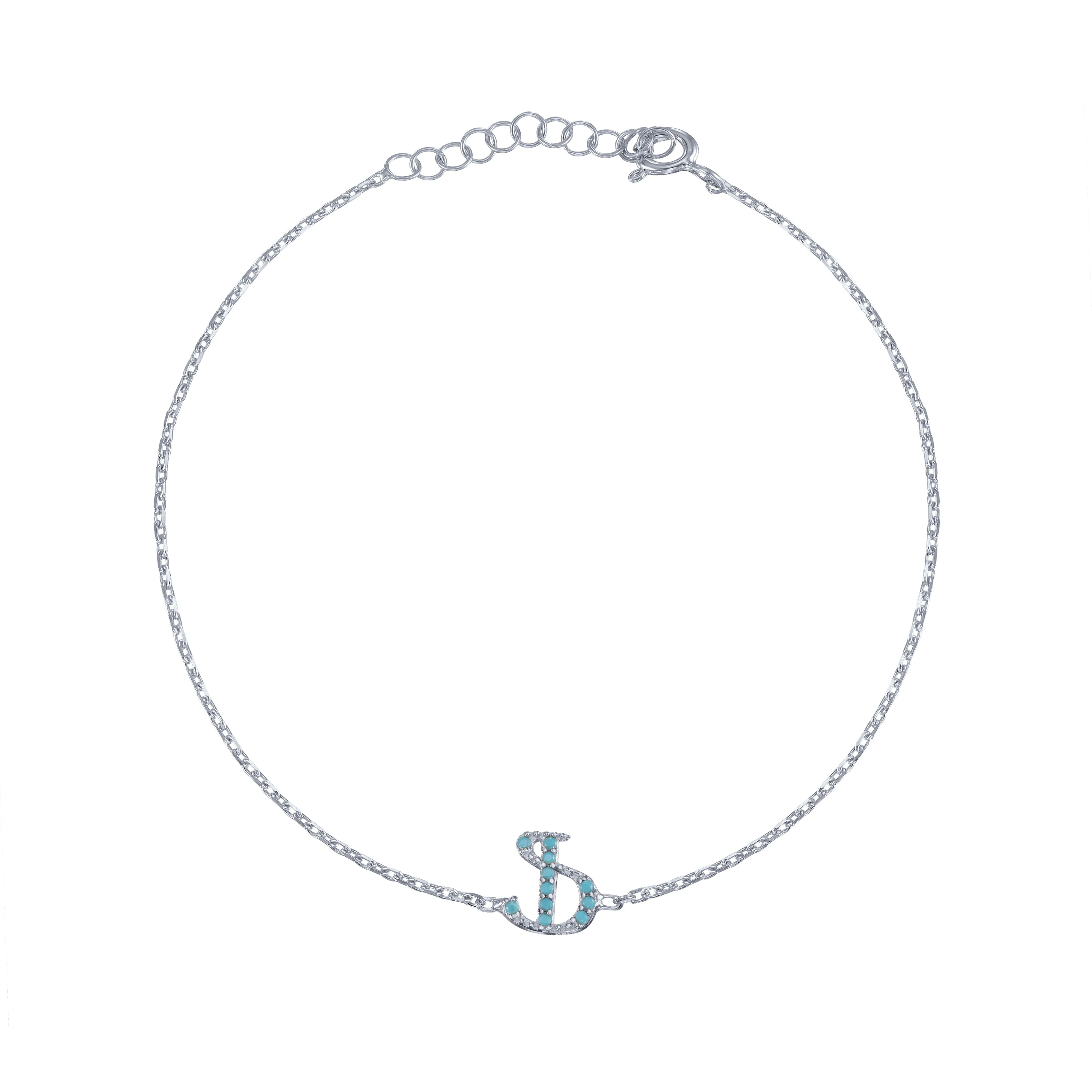 Armenian Initial Bracelet Silver w/ Turquoise Stones