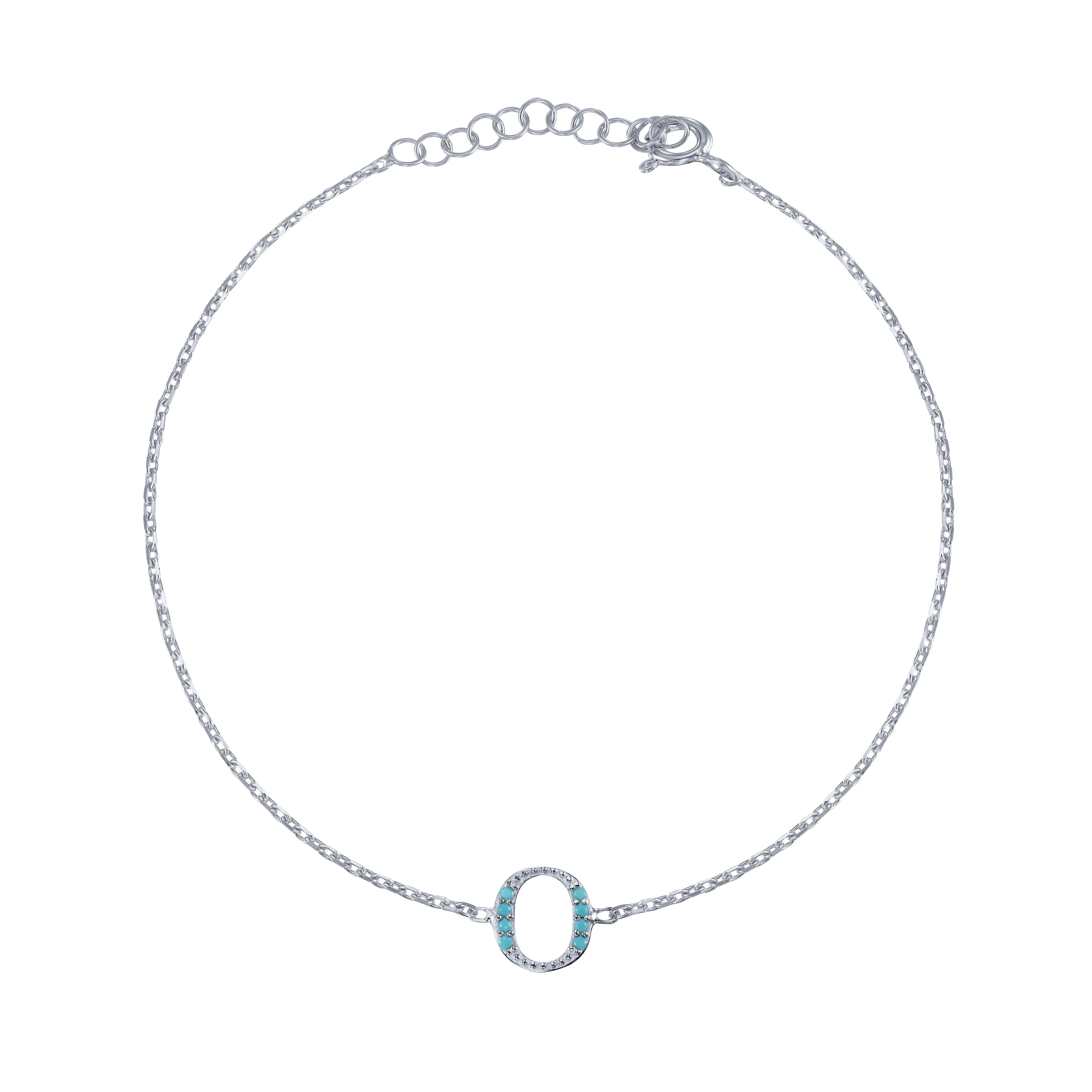 Armenian Initial Bracelet Silver w/ Turquoise Stones