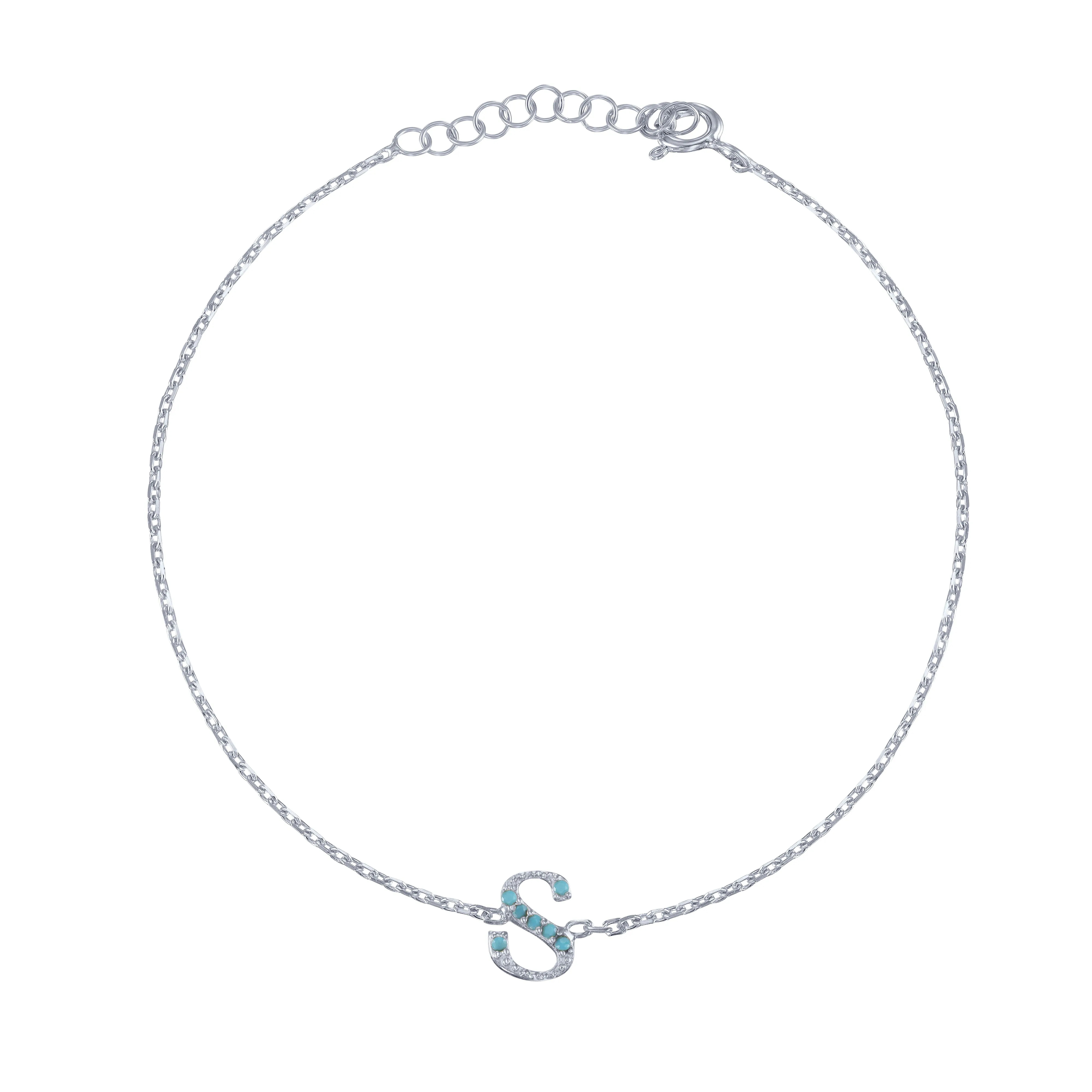 Armenian Initial Bracelet Silver w/ Turquoise Stones