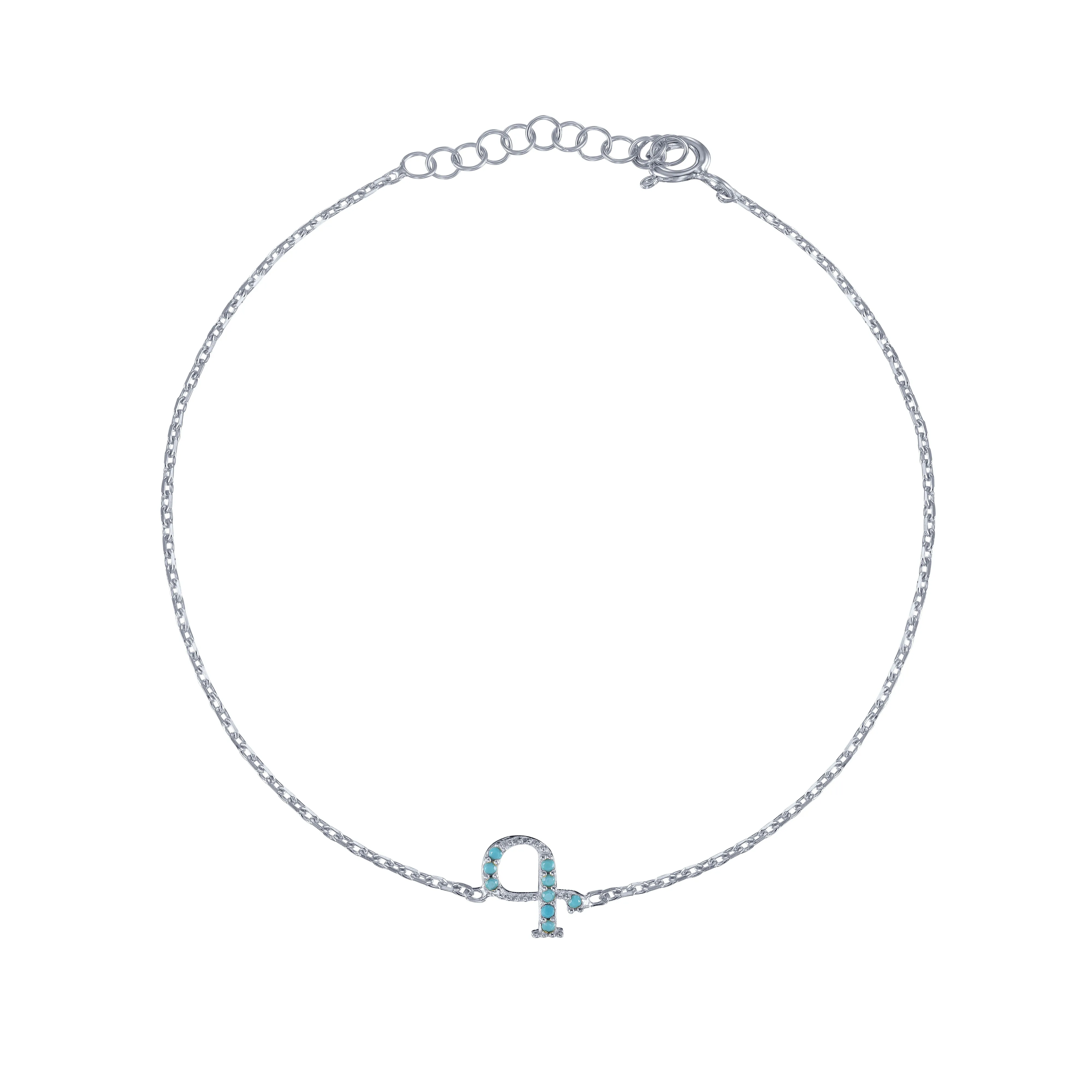 Armenian Initial Bracelet Silver w/ Turquoise Stones
