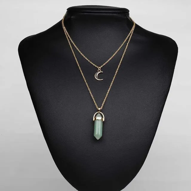 Artilady natural opal stone moon choker necklace fashion gold color stone stone crystal pendant necklace for women 11