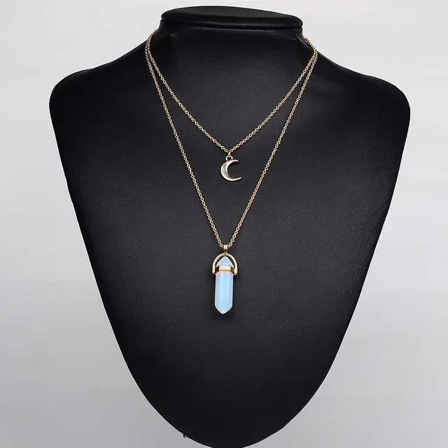 Artilady natural opal stone moon choker necklace fashion gold color stone stone crystal pendant necklace for women 11