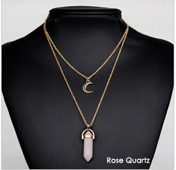 Artilady natural opal stone moon choker necklace fashion gold color stone stone crystal pendant necklace for women 11