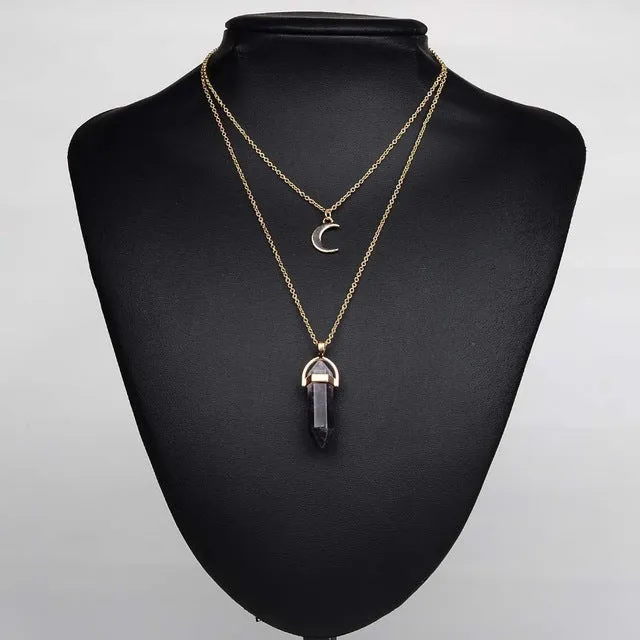 Artilady natural opal stone moon choker necklace fashion gold color stone stone crystal pendant necklace for women 11
