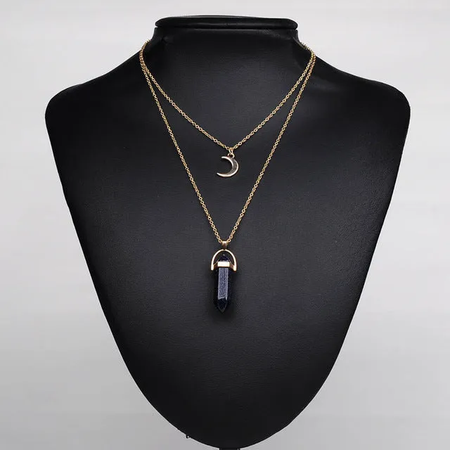 Artilady natural opal stone moon choker necklace fashion gold color stone stone crystal pendant necklace for women 11