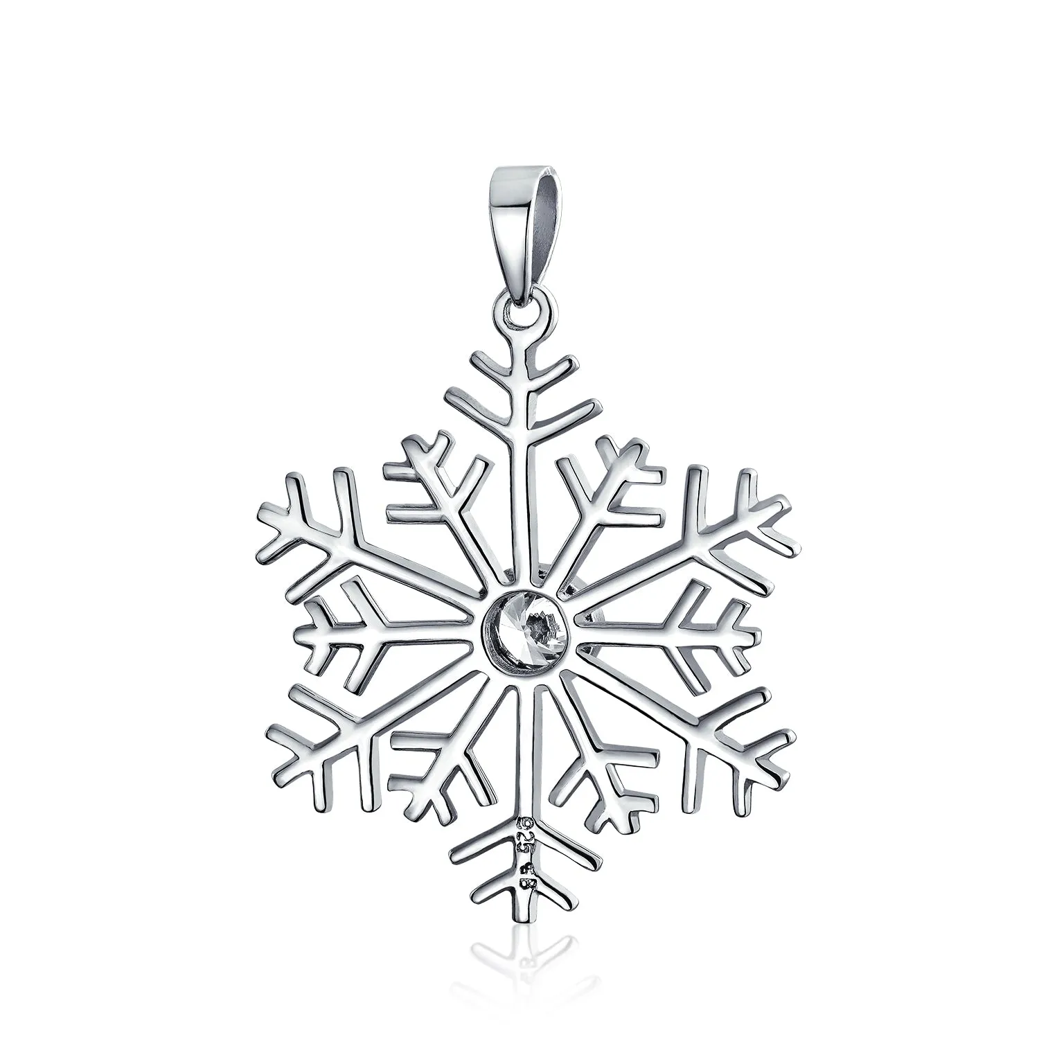 Cubic Zirconia Snowflake Pendant Necklace in Sterling Silver for Winter Parties