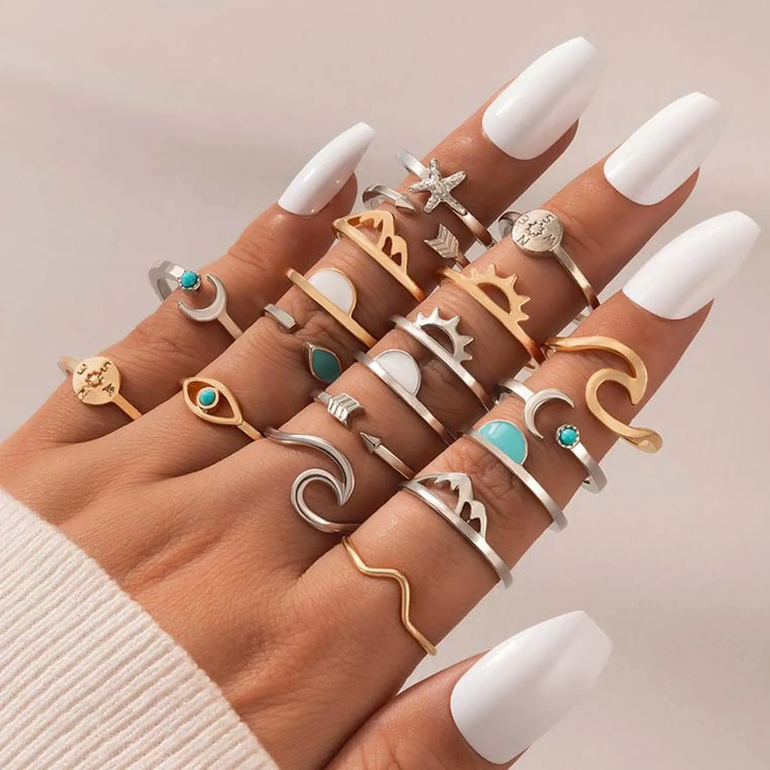 Dcfywl731 Gold Knuckle Rings Set for Women Gifts Trendy Stuff Stackable Moon Star Finger Ring Boho Vintage Midi Cute Rings Pack Jewelry Gifts