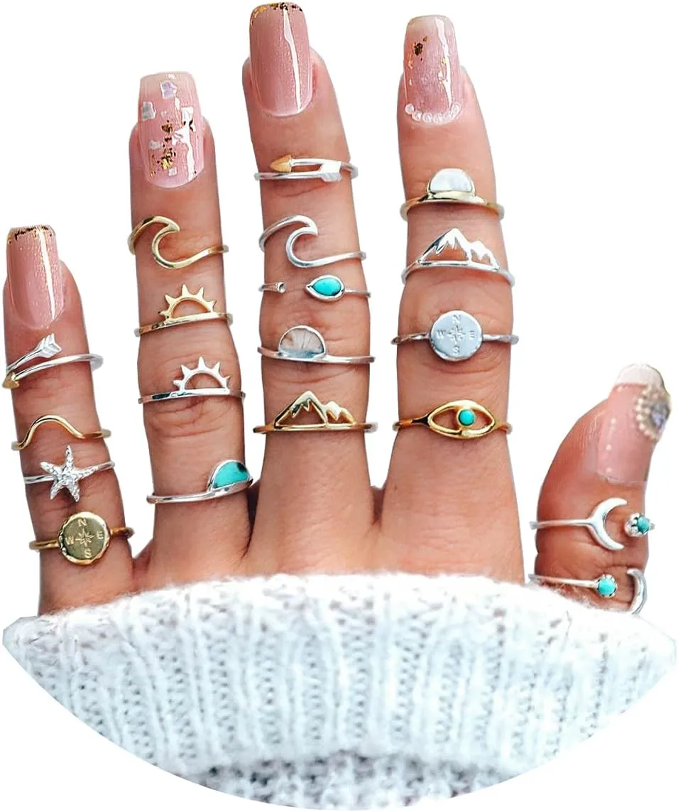 Dcfywl731 Gold Knuckle Rings Set for Women Gifts Trendy Stuff Stackable Moon Star Finger Ring Boho Vintage Midi Cute Rings Pack Jewelry Gifts
