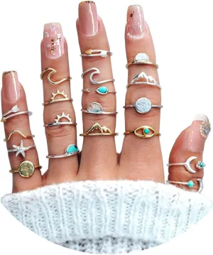 Dcfywl731 Gold Knuckle Rings Set for Women Gifts Trendy Stuff Stackable Moon Star Finger Ring Boho Vintage Midi Cute Rings Pack Jewelry Gifts