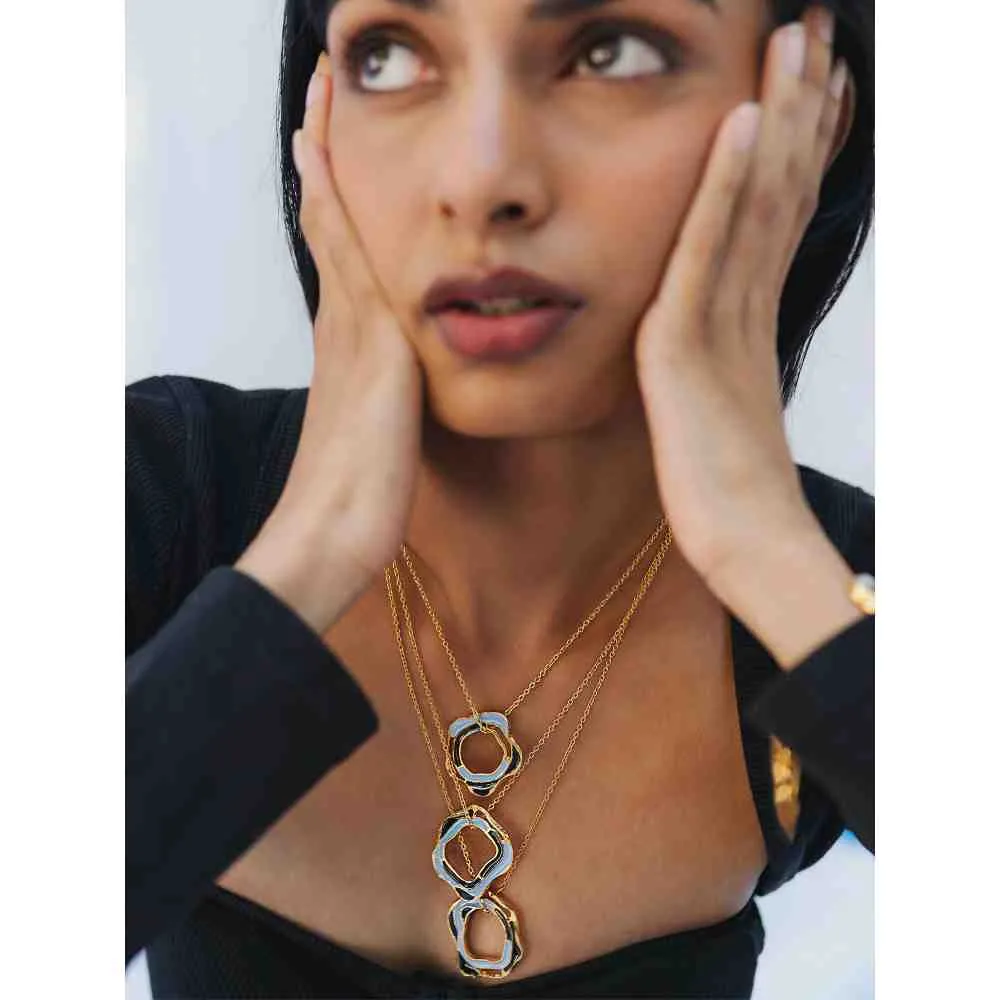 Dhwani Bansal Adjustable Gold And Blue Black Enamel Aqua Layered Necklace