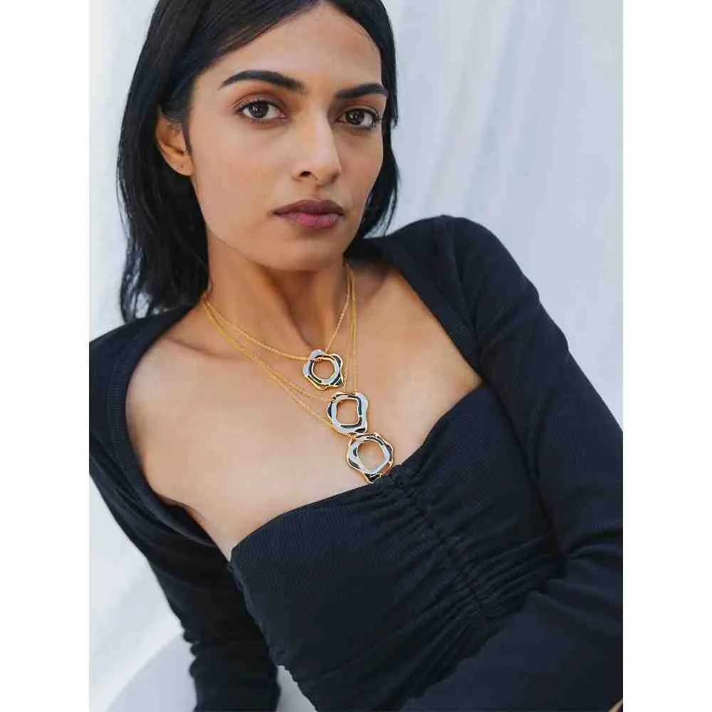Dhwani Bansal Adjustable Gold And Blue Black Enamel Aqua Layered Necklace