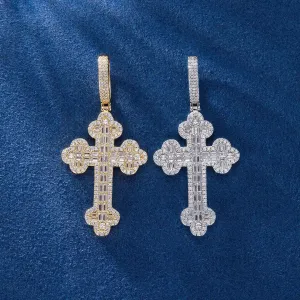 Double-Layered Baguette Bottoni Cross Pendant