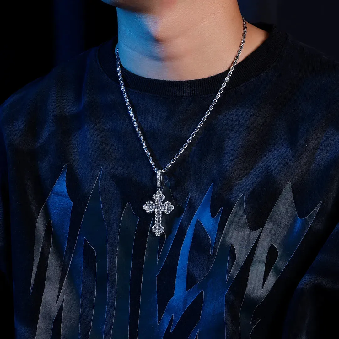 Double-Layered Baguette Bottoni Cross Pendant