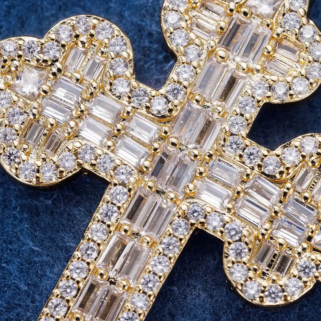 Double-Layered Baguette Bottoni Cross Pendant