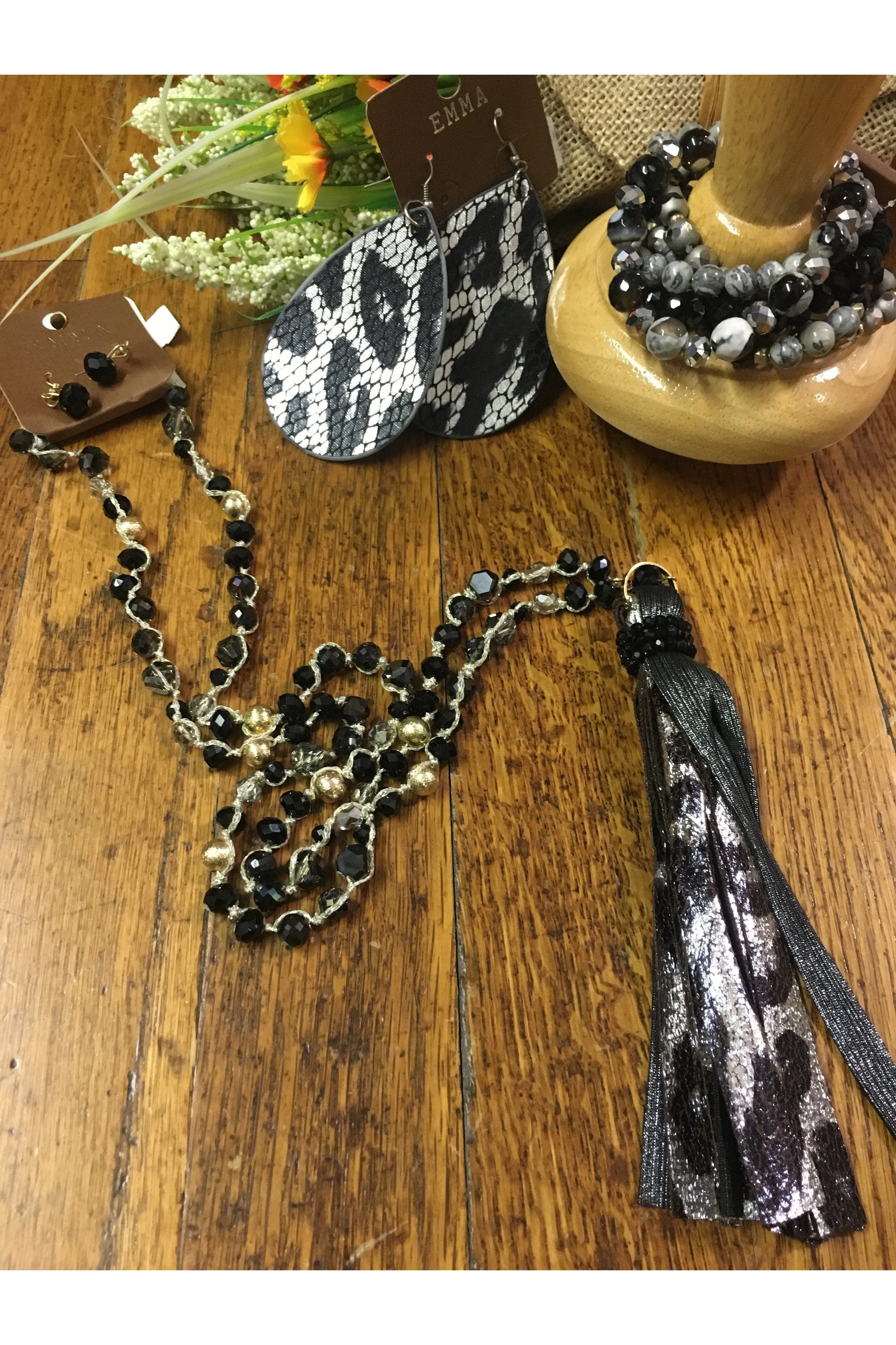 Emma Black And Silver Stretch Bracelets