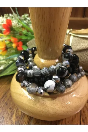 Emma Black And Silver Stretch Bracelets