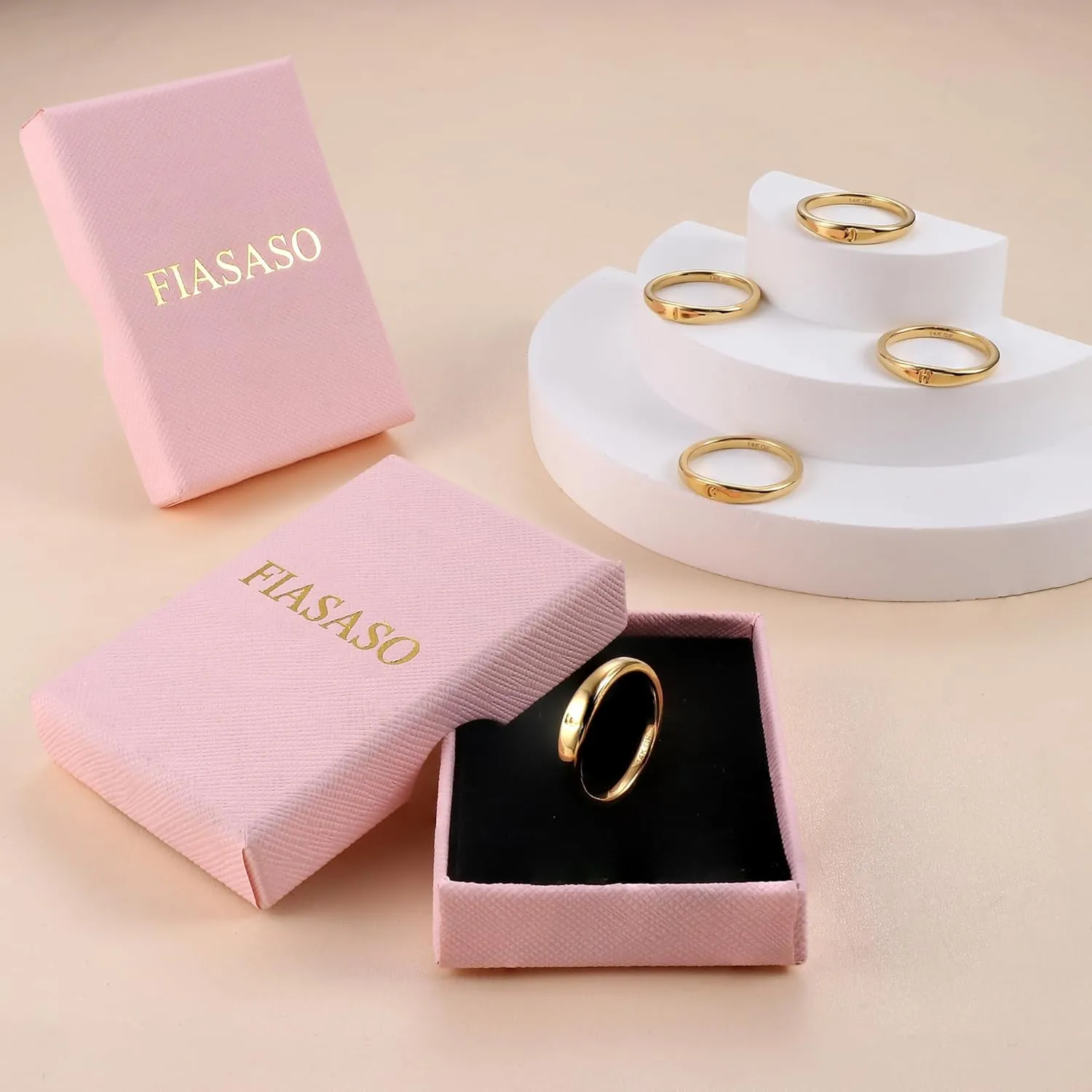 FIASASO Gold Filled Initial Rings for Women 14K Gold Signet Rings Dainty Gold Ring Tarnish Free Simple Gold Vermeil Ring Non Tarnish Stackable Knuckle Rings Gold Filled Jewelry Waterproof Size 6 7 8 9 10
