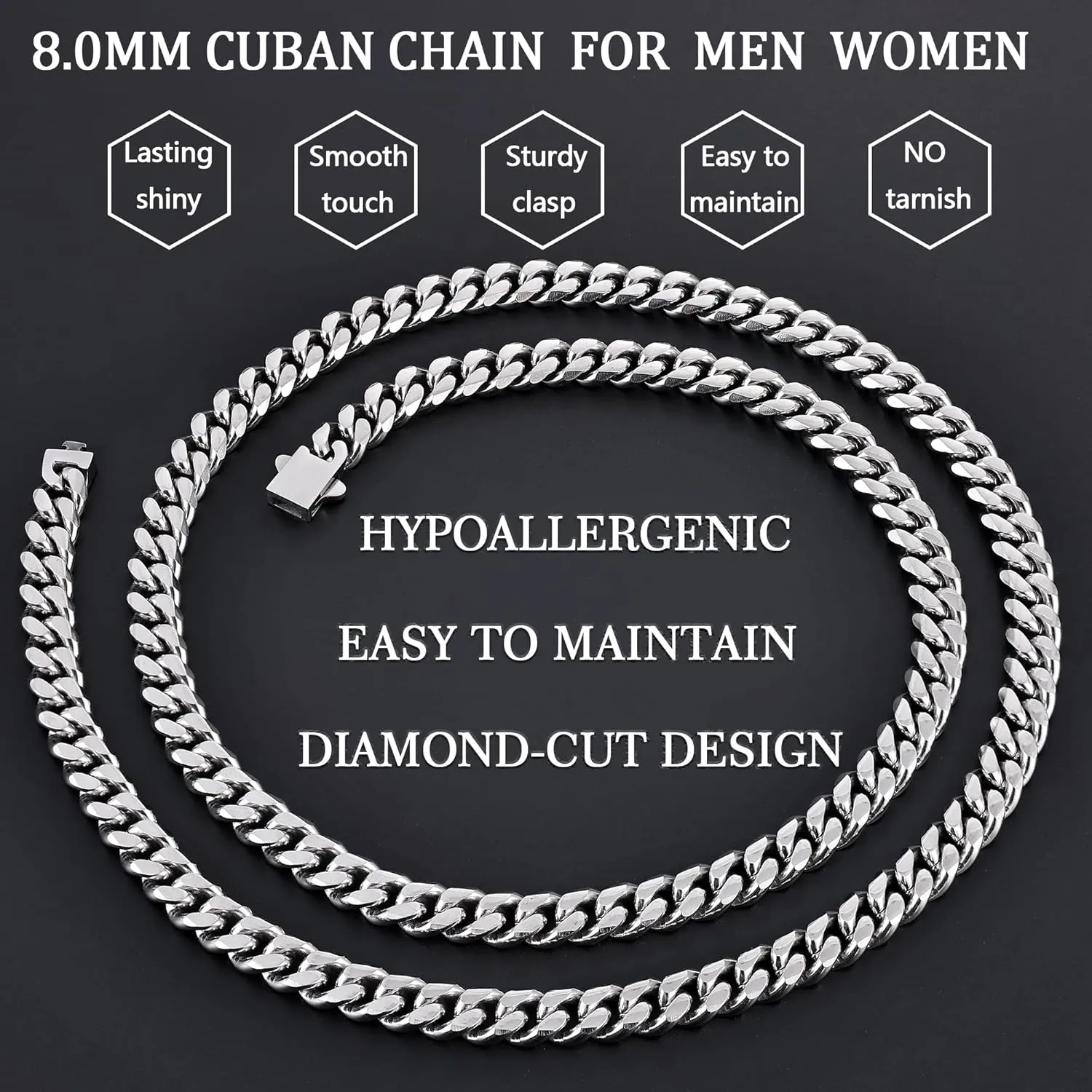 Fiusem 3.5mm Cuban Link Chains for Men, Silver Tone/Black/14K Gold Plated Stainless Steel Necklace Chain, Mens Necklace 16, 18, 20, 22, 24, 26, 28 Inch
