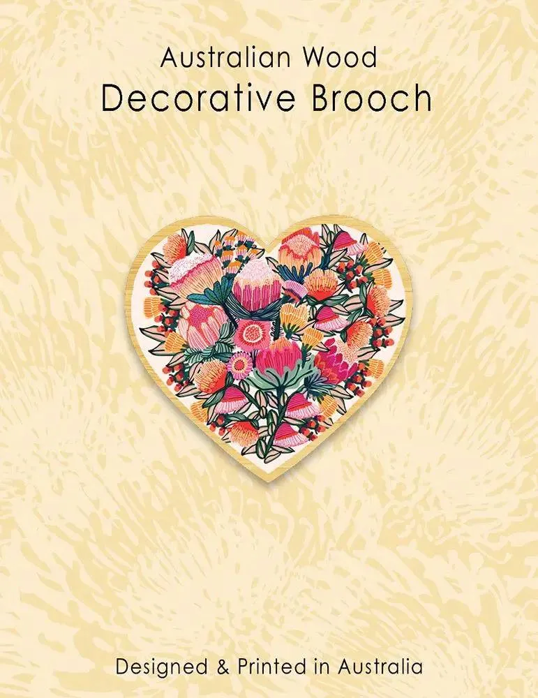 Flowers of Oz Heart Wooden Brooch