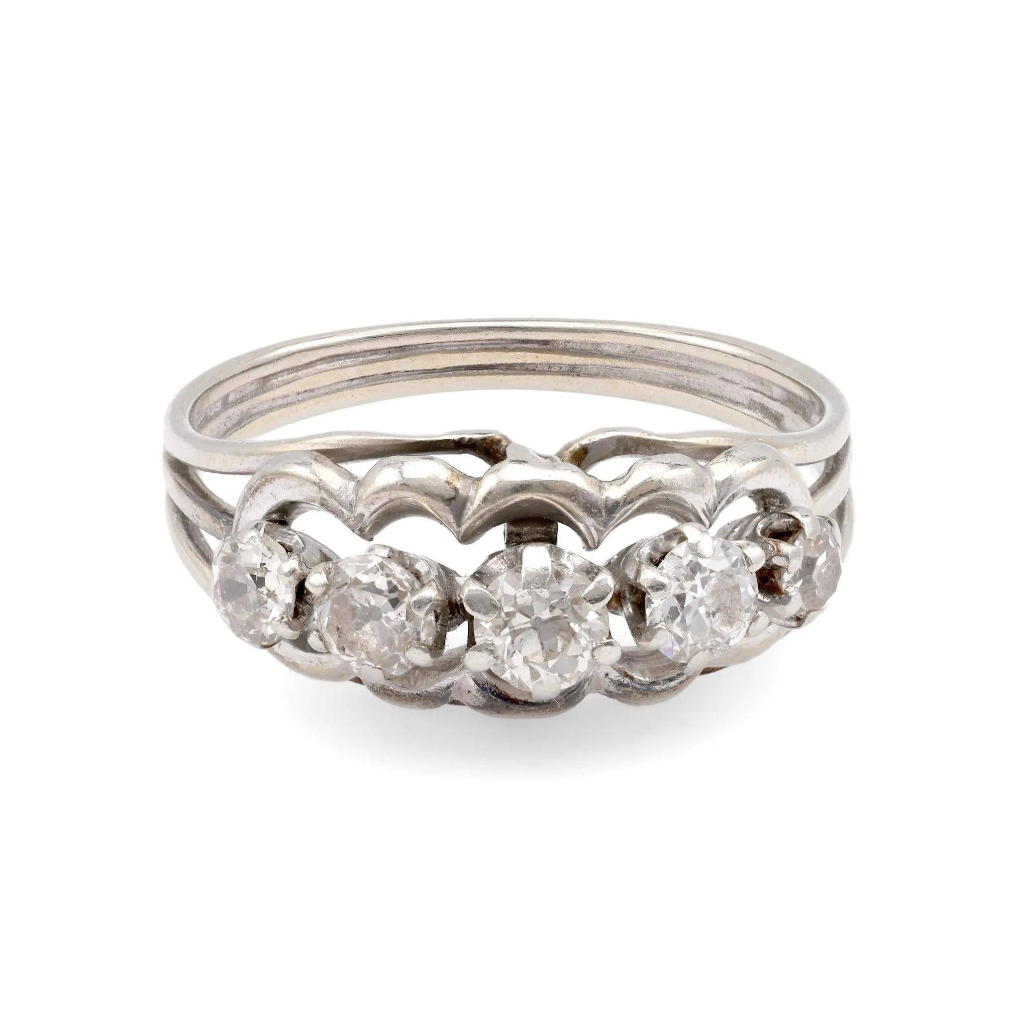 French Belle Epoque 5 Stone Diamond White Gold Ring