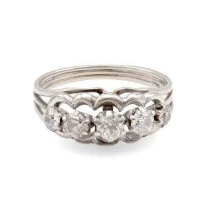 French Belle Epoque 5 Stone Diamond White Gold Ring