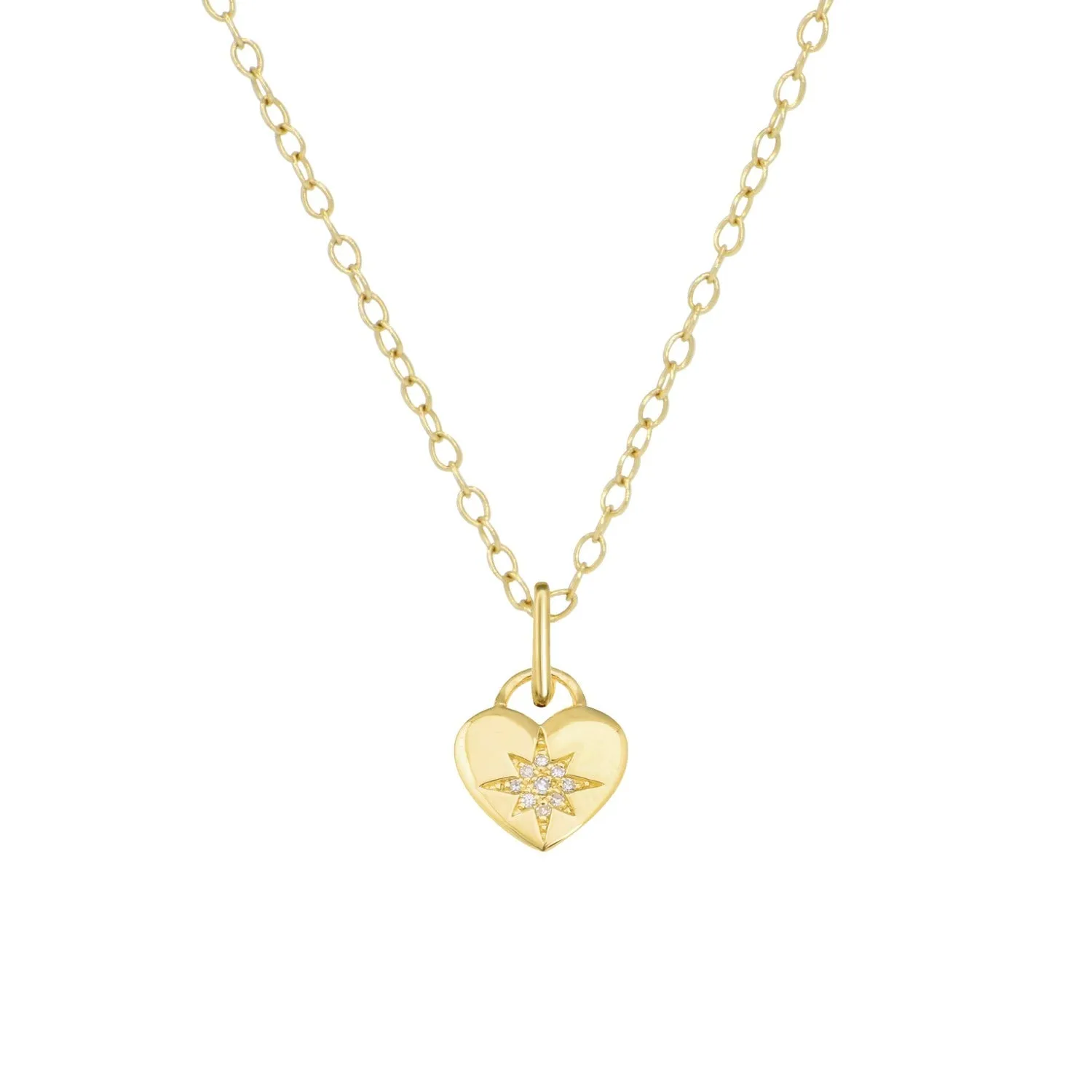 Heart North Star Necklace With Diamonds on 14k Chain