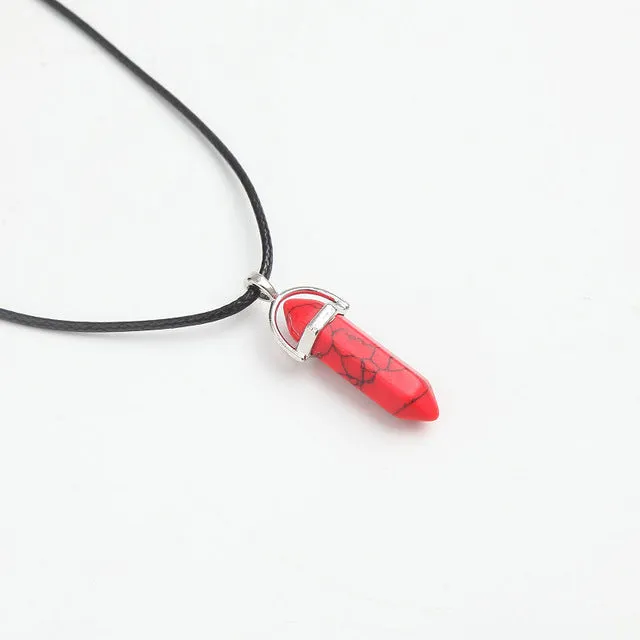 Hexagonal Column Necklaces Natural Crystal Pendants Pink Purple Stone Pendant Leather Chains Necklace For Women Fine Jewelry
