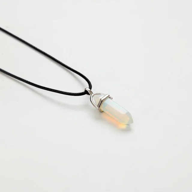 Hexagonal Column Necklaces Natural Crystal Pendants Pink Purple Stone Pendant Leather Chains Necklace For Women Fine Jewelry